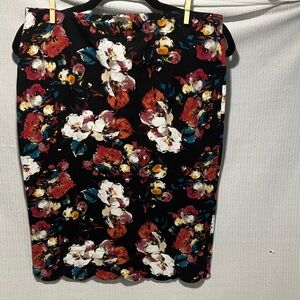 Lily White Black Floral Pencil Skirt with Multi-Colored Blooms